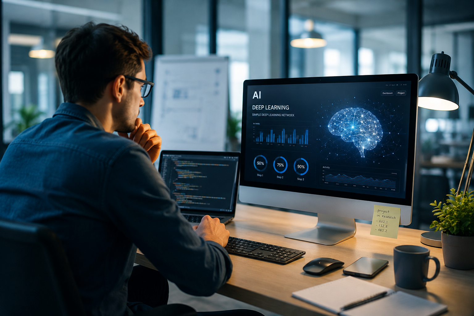 AI services deep learning dashboard in a modern workspace